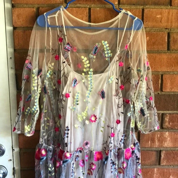 Free People | Dresses | Free People Stunning Embroidered Mesh Maxi Dress |  Poshmark